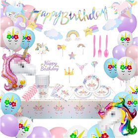 Tuofang 102 Pièces Kit Vaisselle et Décoration Anniversaire Licorne Fille
