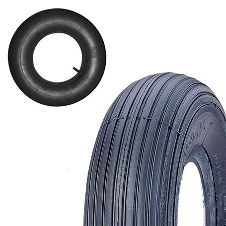 COUVERTURE + CHAMBRE A AIR 3.50-8 PNEUMATIQUE RENFORCÉ 4PR CAOUTCHOUC RAYÉ POUR ROUE BAUTTE