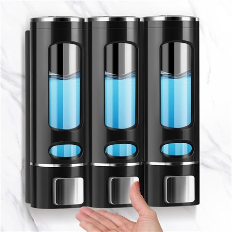 Lot de 3 distributeurs de Savon Mural - 400 ML - Noir - Distributeur de Savon - Distributeur de Liquide Vaisselle - Lavabo - Dis