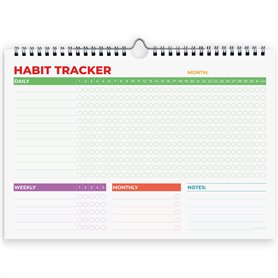 Hadigu Calendrier de suivi des habitudes (non daté de 12 mois) avec reliure à spirale et crochet
