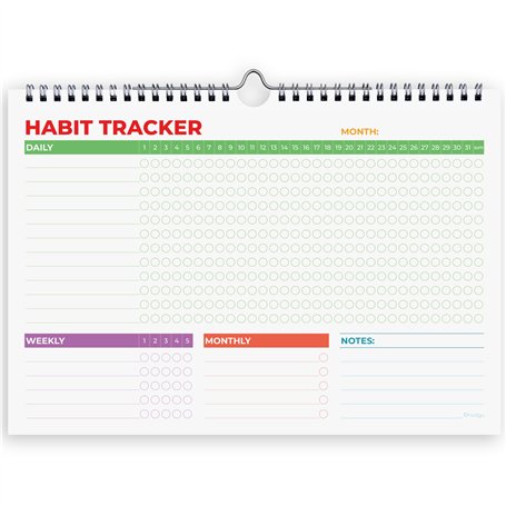 Hadigu Calendrier de suivi des habitudes (non daté de 12 mois) avec reliure à spirale et crochet