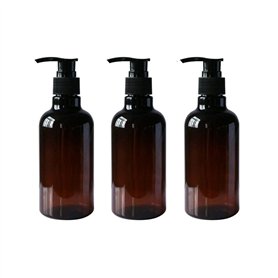 Lot de 3 flacons Rechargeables en Plastique Ambre 250 ML avec Pompe Noire pour cosmétiques et cosmétiques pour shampoing et aprè