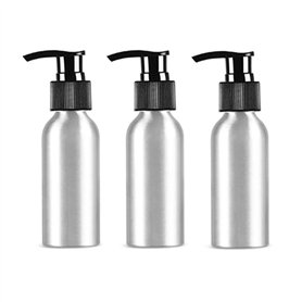 Lot de 3 flacons de pompe à lotion en aluminium 120 ml avec tête de pompe noir pour cosmétiques maquillage crème émulsion shampo