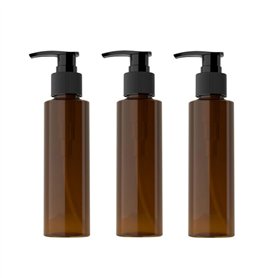 Lot de 3 flacons vides rechargeables en plastique ambré givré avec pompes noires pour lotion