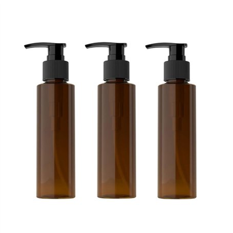 Lot de 3 flacons vides rechargeables en plastique ambré givré avec pompes noires pour lotion