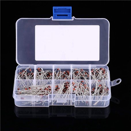 Lot de 200 diodes Zener 1N4738-1N4748 - 10 valeurs - Avec boîte Sto-Box Aatraay - Diode Zener électrique 0