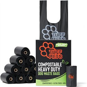 Tuff Pets 120 Sac a crottes chien compostables en rouleaux - Sac crottes chien biodégradables à base de plantes 50% plus épais a