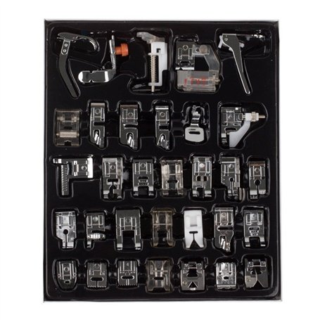 Kit professionnel de 32 pieds de biche pour machine à coudre domestique avec boîte