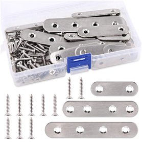 Lot de 115 équerres plates et droites en acier inoxydable de 3 tailles - Supports d'étagère en métal avec vis - Parfait pour rép