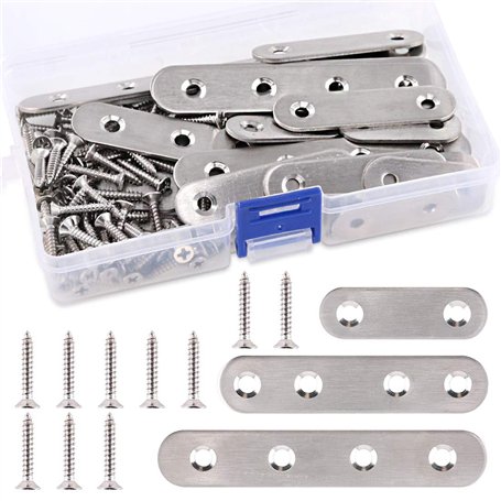 Lot de 115 équerres plates et droites en acier inoxydable de 3 tailles - Supports d'étagère en métal avec vis - Parfait pour rép