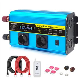 LVYUAN Convertisseur 12V 220V Pur Sinus 2000W/4000W Onduleur Transformateur de Tension avec écran LCD