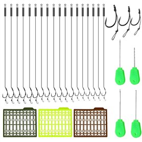 QINERSAW 18 PCS Hameçon de Pêche 19 * 10mm 16 * 7mm 14 * 7mm Bas de Ligne Carpe Montage Carpe sans Ardillon Hameçon Pêche à Carp