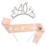 KroY PecoeD Décoration Anniversaire 40 Ans Femme Strass Couronne Echarpe Happy 40th Birthday Diadème Kit Anniversaire Costume Ac