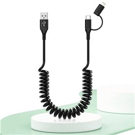 Câble iPhone Voiture Carplay et Android Auto Spiralé [certifié Mfi & Charge Rapide 3A & transmission de données]Câble USB vers L