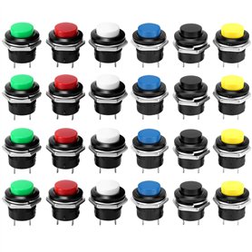 QWORK® Lot de 24 Interrupteurs à Bouton-Poussoir Momentané 16 mm - 3A 250V AC 2 Pôles - Assortiment de 6 Couleurs