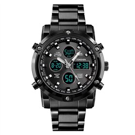 TONSHEN Hommes Montre Bracelet Digital Acier Inoxydable Analogique Quartz Double Temps LED Affichage Sport Tactique Militaire Mo