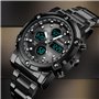 TONSHEN Hommes Montre Bracelet Digital Acier Inoxydable Analogique Quartz Double Temps LED Affichage Sport Tactique Militaire Mo