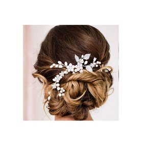 IYOU Mariage mariée cheveux vigne argent perle mariée casque fleur bandeau feuilles accessoires de cheveux pour femmes et filles