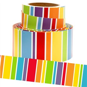 Youngever Bordure de tableau d'affichage de 16 m pour décoration de salle de classe (motif à rayures arc-en-ciel)
