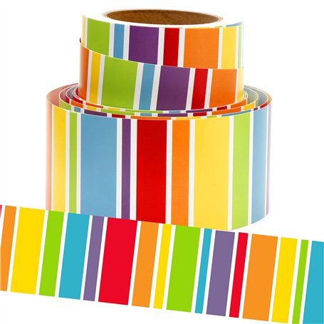 Youngever Bordure de tableau d'affichage de 16 m pour décoration de salle de classe (motif à rayures arc-en-ciel)