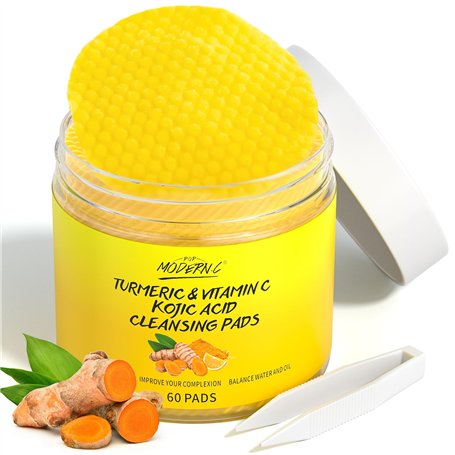 Tampons Nettoyants au Curcuma et à L'acide Kojique pour le Visage 60 Pièces