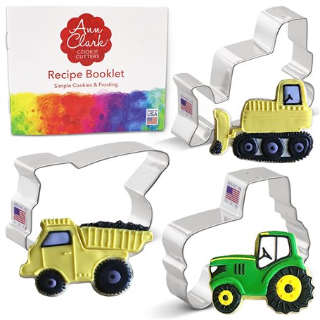 Ann Clark Cookie Cutters Ensemble de 3 emporte-pièces véhicules/machines avec livret de recettes