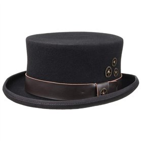 Conner Haut-de-Forme Steampunk Chapeau en Feutre de Laine Chapeau pour Homme (M (56-57 cm) - Noir)