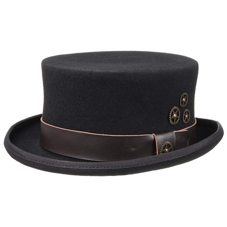 Conner Haut-de-Forme Steampunk Chapeau en Feutre de Laine Chapeau pour Homme (M (56-57 cm) - Noir)