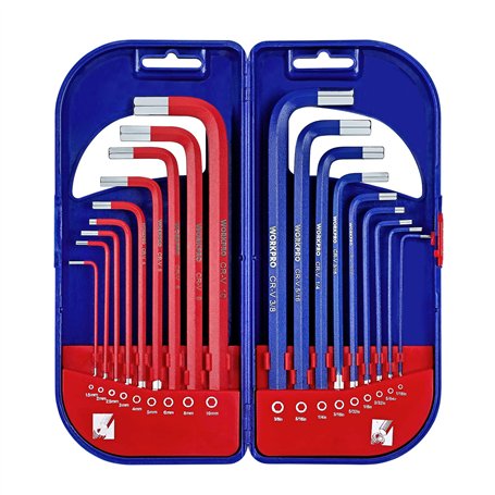 WORKPRO Lot de Clés Allen Hexagonale Longue avec Boîte Solide en ABS Clés Mâles 18 Pièces