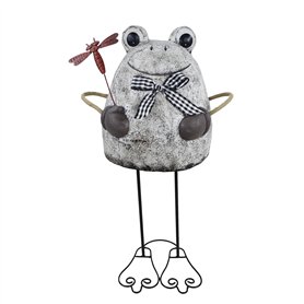 Alpine Corporation MCC862 Statuaire grenouille avec libellule en métal Finition pierre