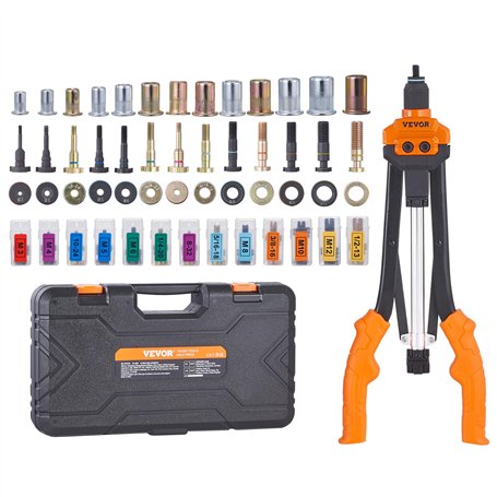 VEVOR Riveteuse Manuelle pour Écrou à Sertir 41 cm Pince à Insert Fileté avec 13 Mandrins 186 Écrous de 13 Tailles Outil à Rivet
