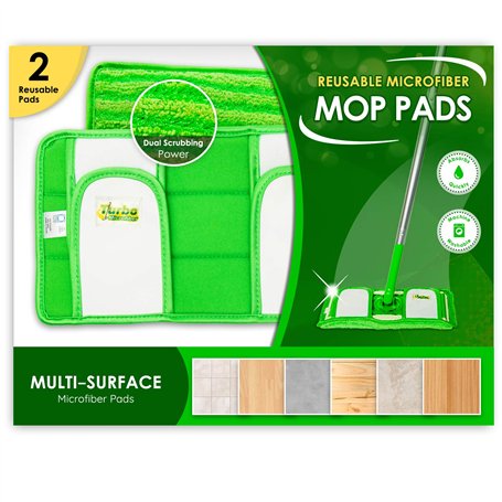 Turbo - Lot de 2 tampons réutilisables compatibles avec les serpillères Swiffer Sweeper - Recharges en microfibre lavables pour