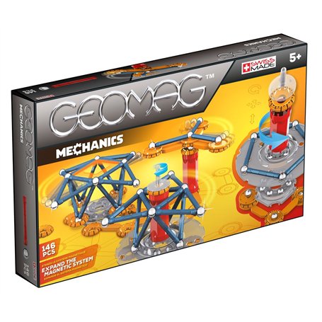 GEOMAG - MECHANICS Magnétic Motion - 146 Pièces - Jeu de Construction d'Engrenages Magnétiques pour Enfants dès 7 Ans - Mouvemen