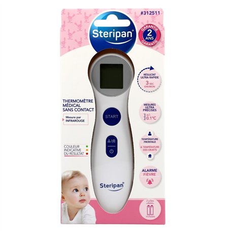 Steripan - Thermomètre Médical Sans Contact - Mesure par Infrarouge - Piles Incluses - Mesures Ultra-Précises - Résultat en 3 se