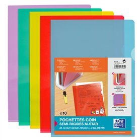 Elba M Star Lot de 10 Pochettes-Coin A4 PVC Lisse Couleurs Assorties