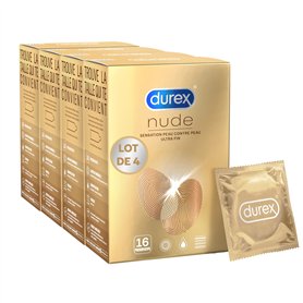 Durex NUDE - 64 Préservatifs pour Homme - Ultra Fins - Sensation Peau Contre Peau - Lot de 4 x 16 pièces