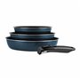 Sitram 714253 Lot de 3 Poêles Aluminium pressé Ø 20/24/28 cm - Revêtement intérieur anti-adhésif 2 couches - Coloris Bleu métal 