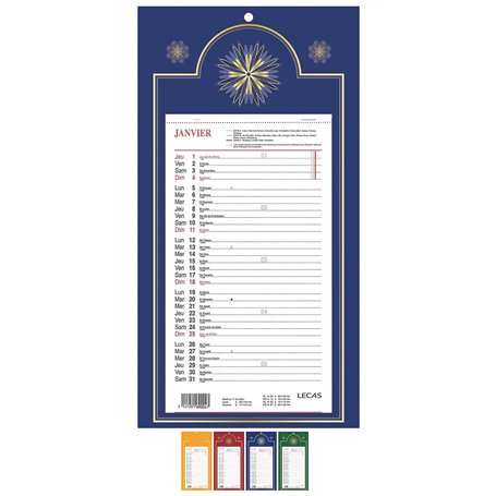 LECAS - 1 Plaque Calendrier Mensuel Long Classique - Janv. à Déc. 2023 - 16 x 33