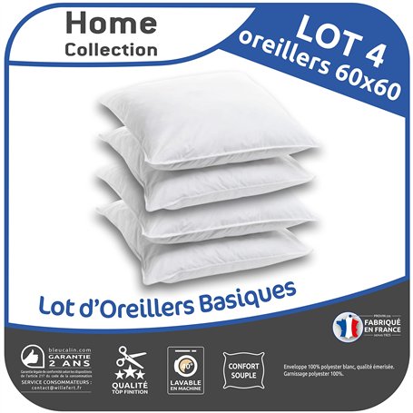 Bleu Câlin Home Collection Lot de 4 Oreillers Moelleux Economiques - 60x60cm