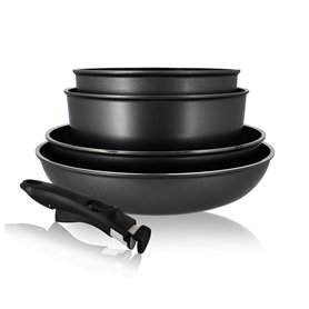 MENASTYL - Batterie de cuisine 5 pièces tous feux dont induction fabriquée en France - 2 poêles + 2 casseroles + 1 poignée amovi