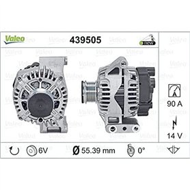 VALEO 439505 Alternateur Intensité de charge de l’alternateur: 90 Amp Rainures: 6 rainures Diamètre de poulie: 55 mm Tension: 14