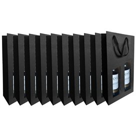 CREASTYL Ludi-Vin Lot de 10 Sacs en Papier Kraft Noir avec fenêtre Transparente