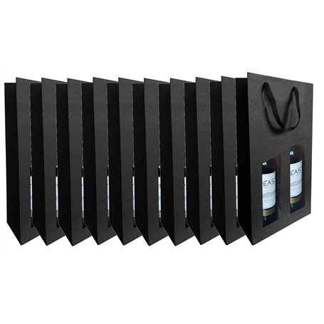 CREASTYL Ludi-Vin Lot de 10 Sacs en Papier Kraft Noir avec fenêtre Transparente