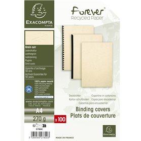 Exacompta - Réf 2780C - Paquet de 100 plats en carte rigide grain cuir 270g/m2 pour couvertures Forever - format à classer A4 -