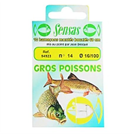 POCHETTE 10 HAMECONS MTES GROS POISSON 14/14 - SENSAS
