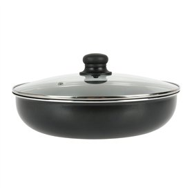 Crealys 523578 Sauteuse Aluminium pressé noir Ø 28 cm H 7 cm + Couvercle vapeur en verre