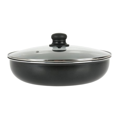 Crealys 523578 Sauteuse Aluminium pressé noir Ø 28 cm H 7 cm + Couvercle vapeur en verre