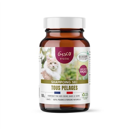 GASCO - Hygiene - Shampoing Sec - Tout Pelage - pour Chat - Shampoing Sec pour Chat - Labellisé par Ecocert Ecosoin des Animaux