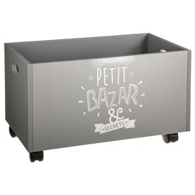 Les Douces Nuits de Maé Coffre de Rangement à Roulettes Gris 48 x 28.5 x 28 cm Rectangulaire avec Charnière et Roues pour Jouets