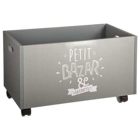Les Douces Nuits de Maé Coffre de Rangement à Roulettes Gris 48 x 28.5 x 28 cm Rectangulaire avec Charnière et Roues pour Jouets